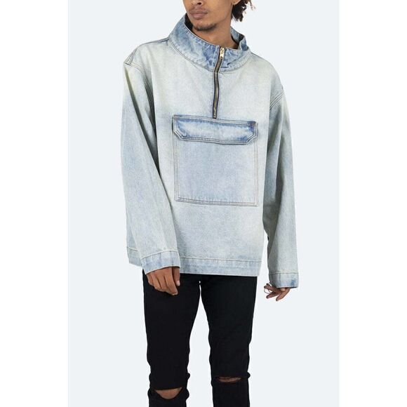 MNML men denim half zip pullover jacket with kangaroo pocket size XS - Picture 1 of 6